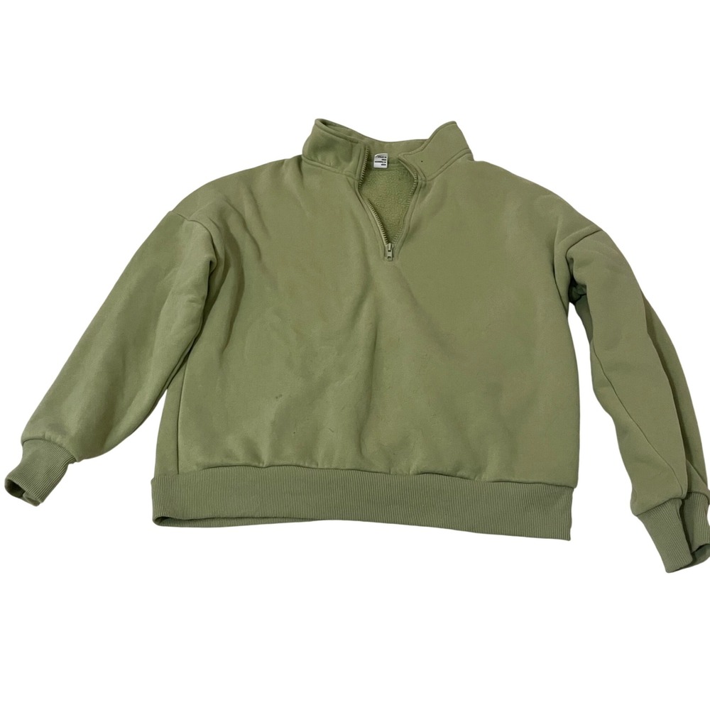 Anrabess Womens Quarter Zip Pullover Sweatshirt Sage Green Size S Mock Neck